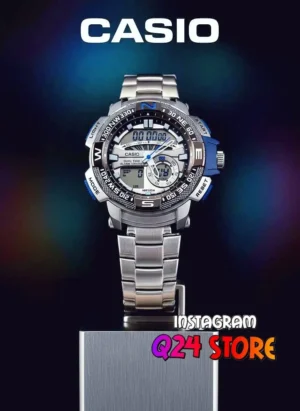 CASIO DUAL TIME PLATEADO AZUL
