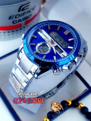 CASIO DUAL TIME PLATEADO AZUL